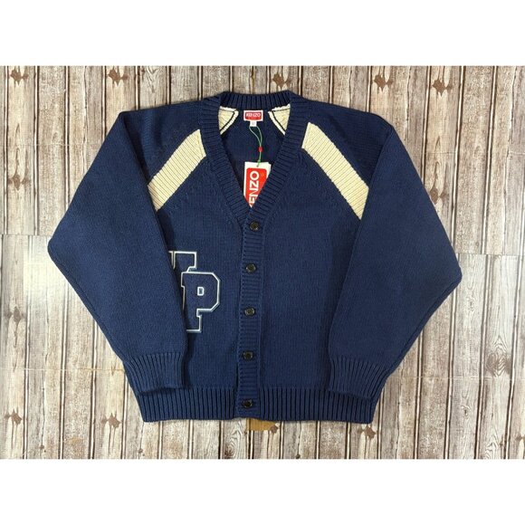 Kenzo Paris Logo Patch wool varsity Cardigan sz L color blue NWT mspr $595 - Picture 2 of 10